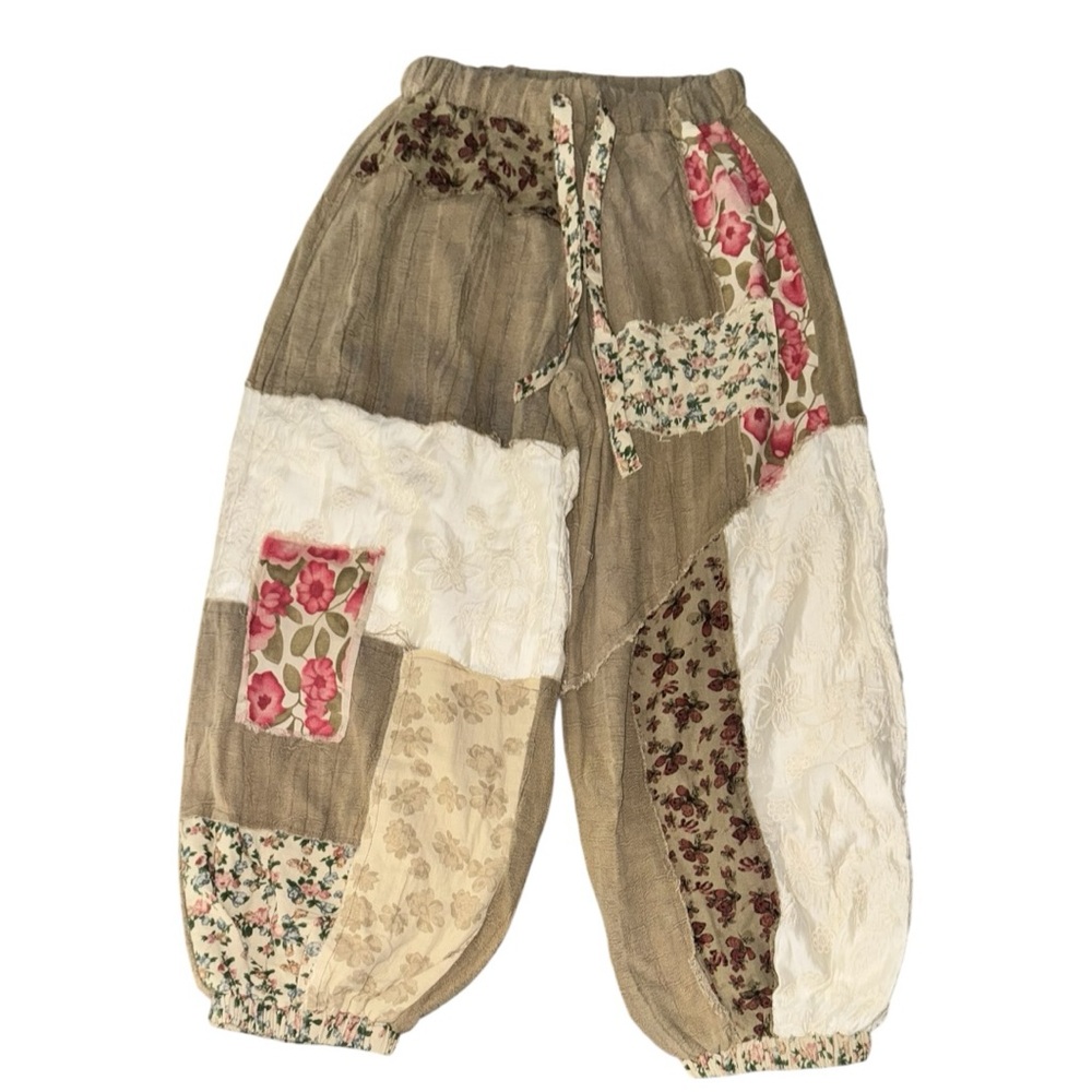 POL Patchwork Boho Hippie Pants Linen Blend Lounge Bohemian Festival Size M NWT - Picture 3 of 12
